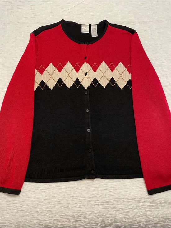 Emma James Sweaters - Gorgeous Emma James Red, Black and Cream Argyle Button-Front Cardigan